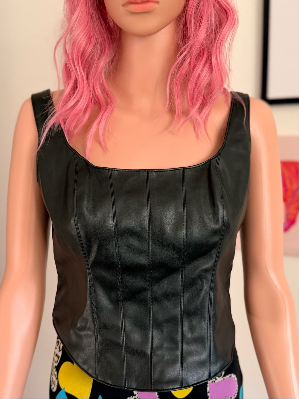 Abercrombie & Fitch Black Faux Leather Corset-Style Scoop Neck Top. Size Medium